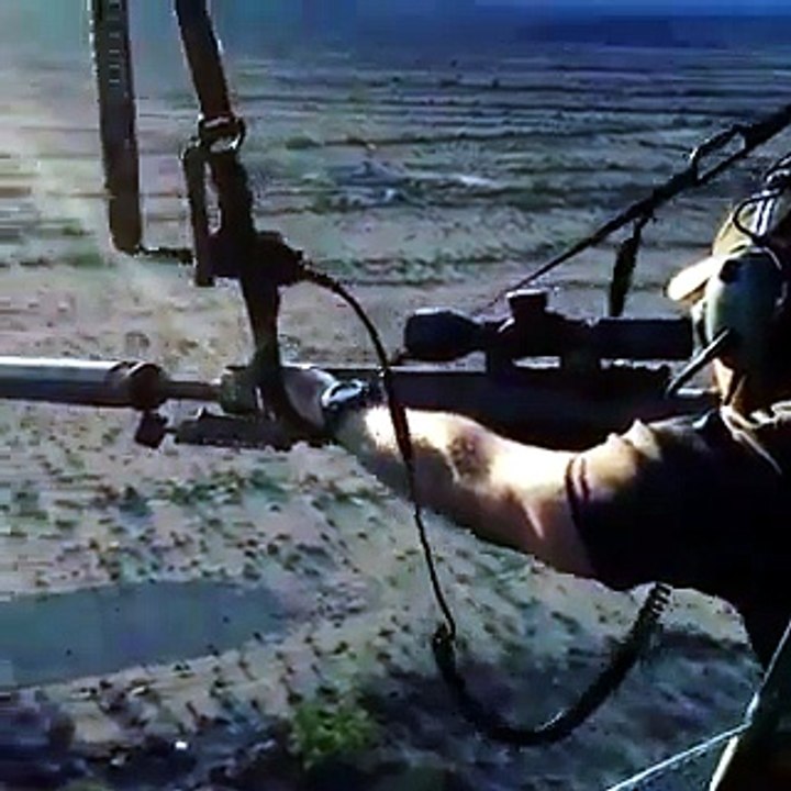 Shooting a target 500 meters away with a silenced bullet from a helicopter. The power drops by about 15%, but the accuracy increases, apparently.