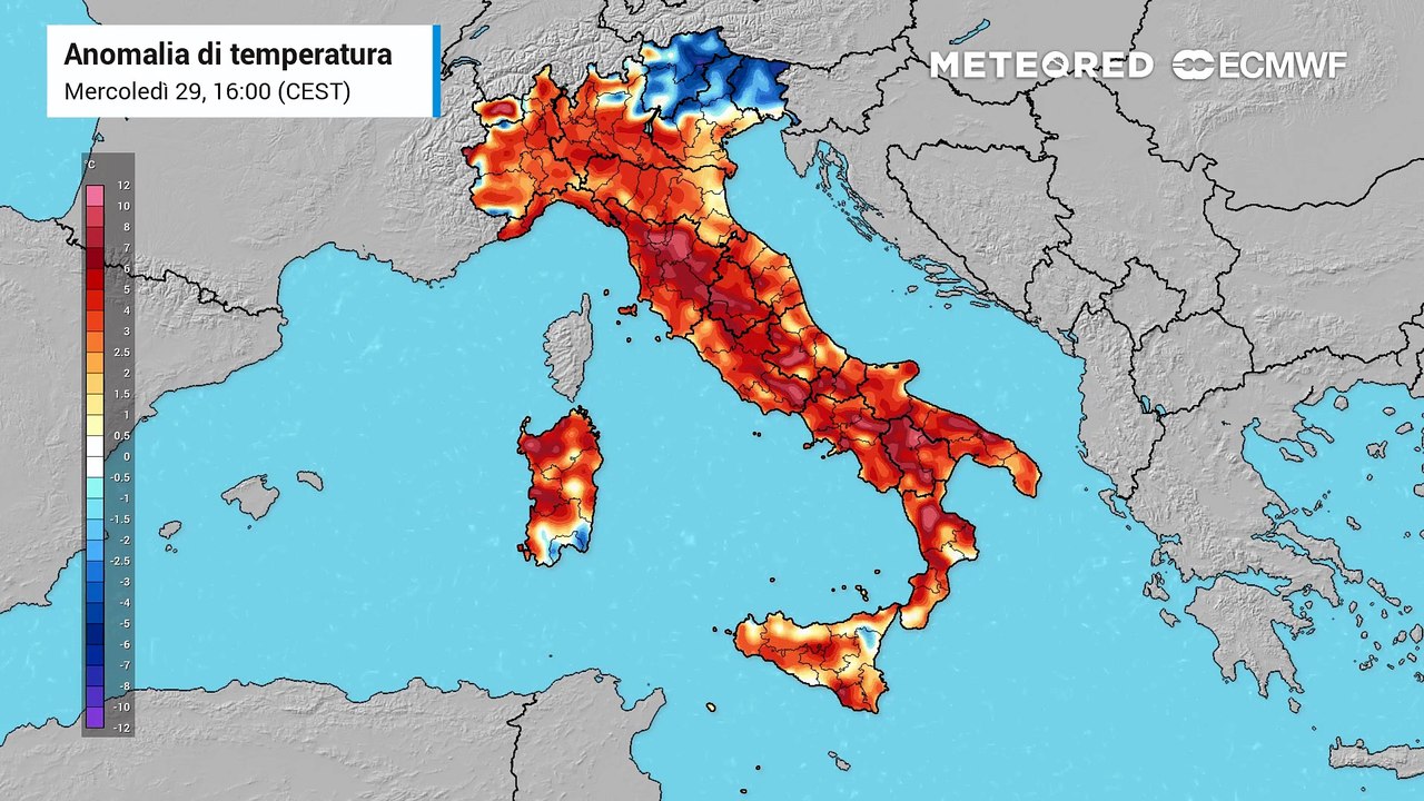 Mercoledì 29 aprile 2026, anomalia termica in Italia