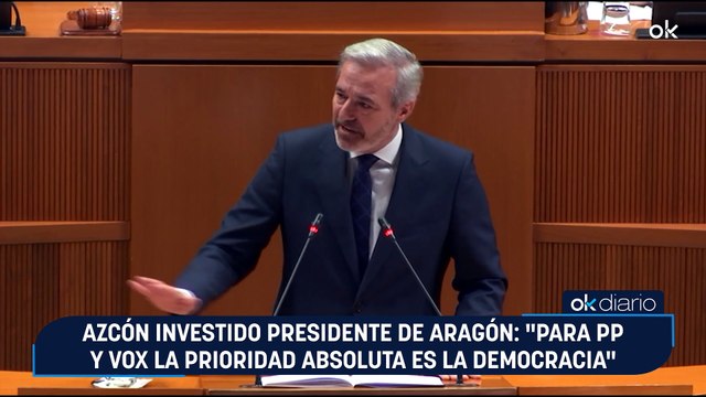 Azcón investido presidente de Aragón: Para PP y Vox la prioridad absoluta es la democracia