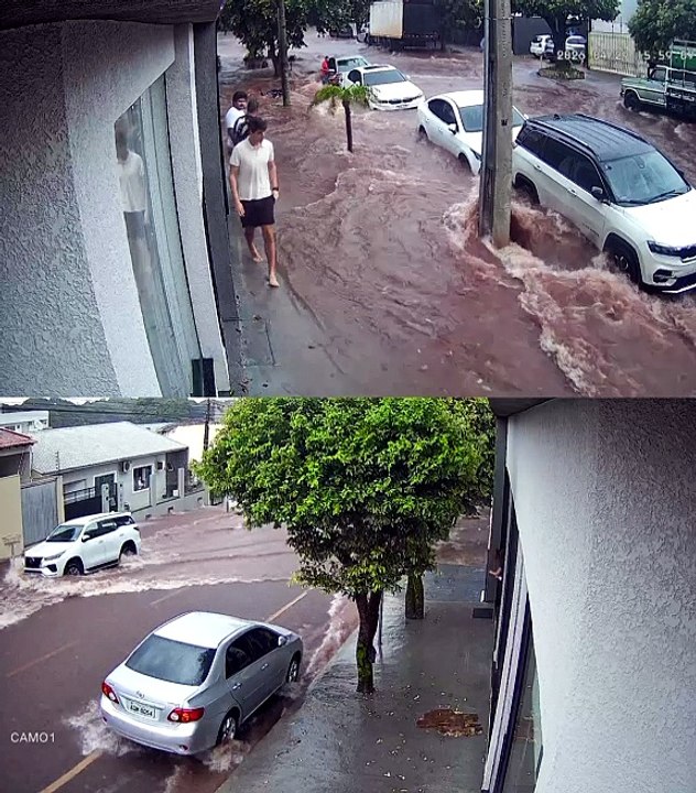 Moradores resgatam motociclista que ficou ilhado no Centro de Umuarama