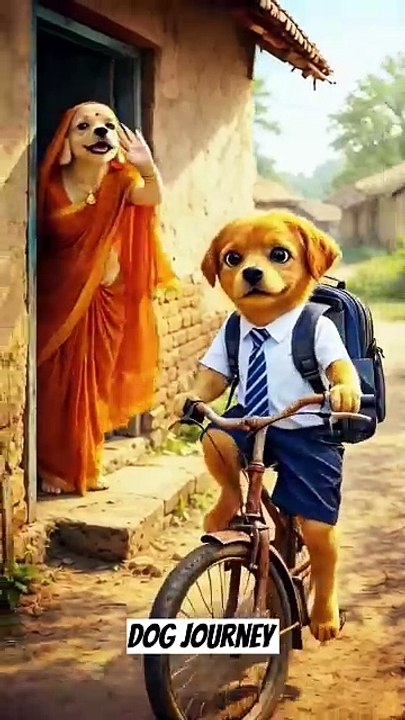 The dog mother buys a new bicycle 🚲 as a gift for her cute child puppy 🐕