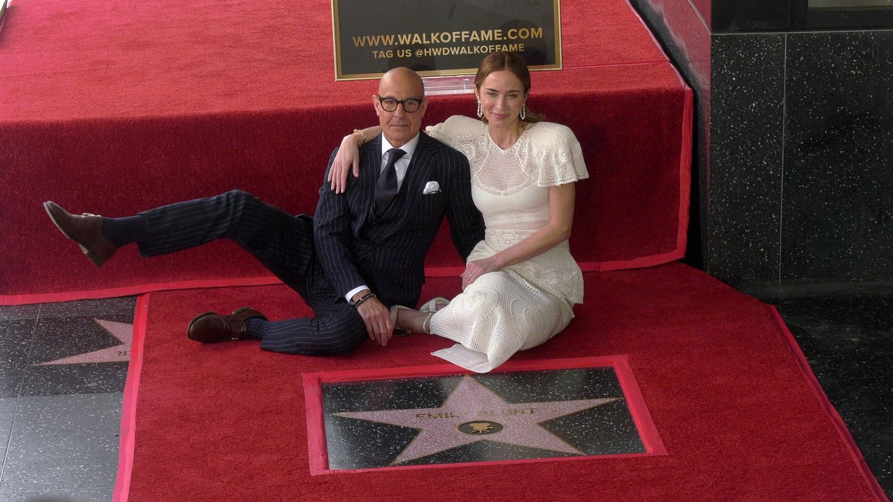 Emily Blunt and Stanley Tucci are honored with a double-star ceremony on the Hollywood Walk of Fame