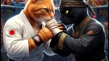 Oyen vs black cat epic battle #foryou #animation #oyenbarbar #oyenlucu #fighting #epicbattle #blackcat #silat #karate #martialarts