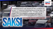Pagtanggap ng mga bagong TNVS driver at motortaxi rider, ipinatitigil ng DOTr | Saksi