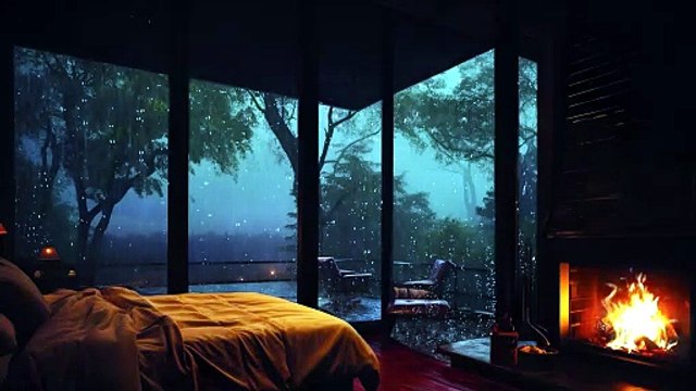 247 Rainy Cabin Ambience Fireplace & Heavy Rain Sounds for Sleep Study