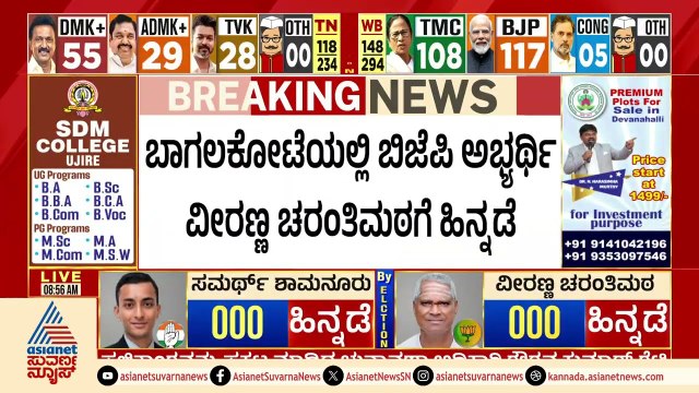 ಹಿನ್ನಡೆ ಸಾಧಿಸಿದ ಬಾಗಲಕೋಟೆ ಬಿಜೆಪಿ ಅಭ್ಯರ್ಥಿ Veeranna Charantimath | Bagalkot By Election Result 2026