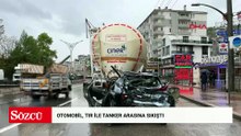 Otomobil, TIR ile tanker arasına sıkıştı