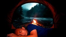 Cozy Tent & Campfire by Flowing River | Relaxing Night Ambience for Sleep