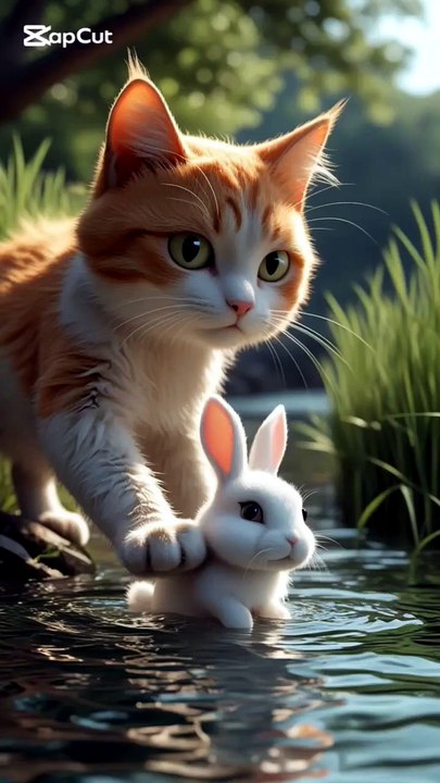 When Courage Meets Kindness 😻🐰❤️  Cat Saves Bunny