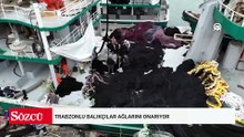 Trabzonlu balıkçılar ağlarını onarıyor