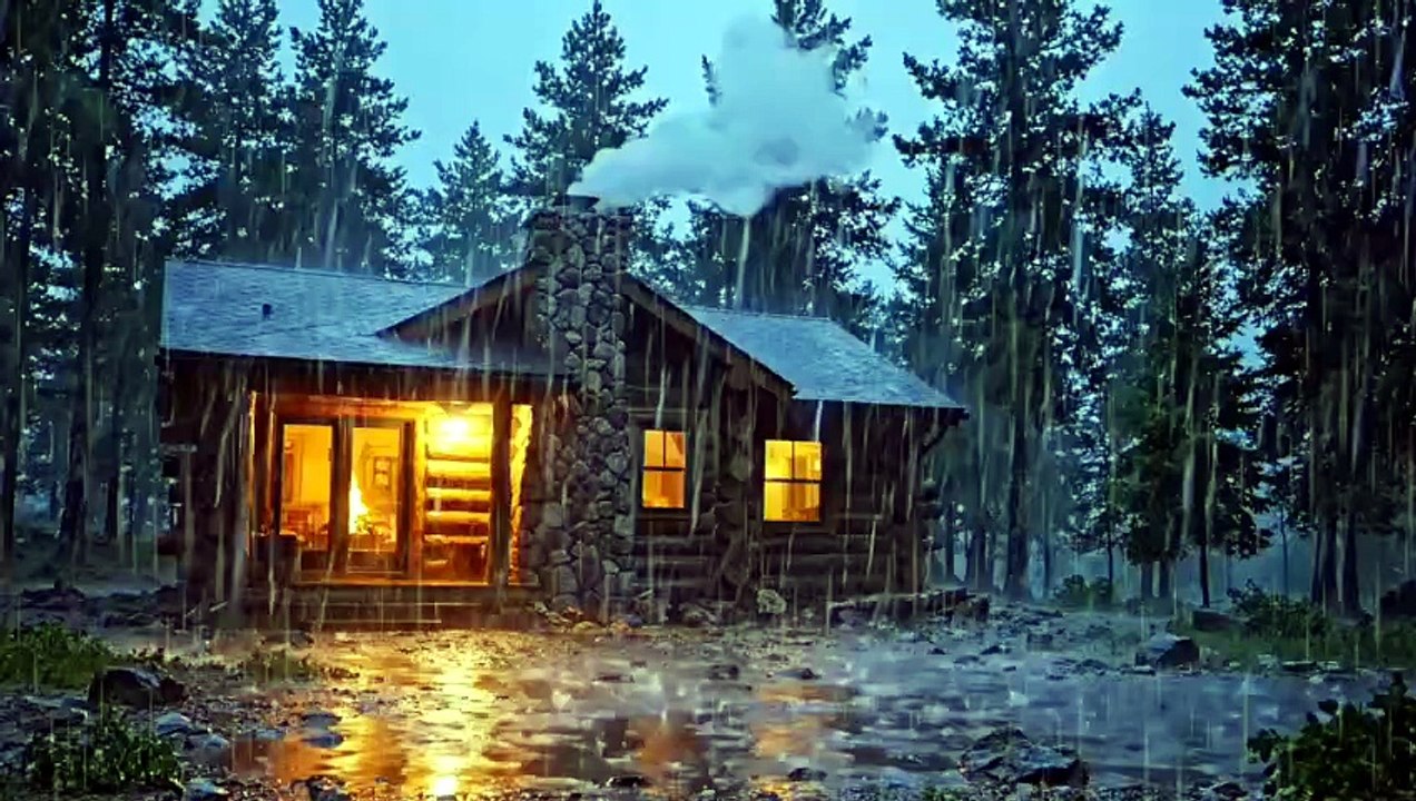 Heavy Rain in Cozy Forest Cabin 🌩️ | Loud Rain & Soft Birds Sounds for Deep Sleep