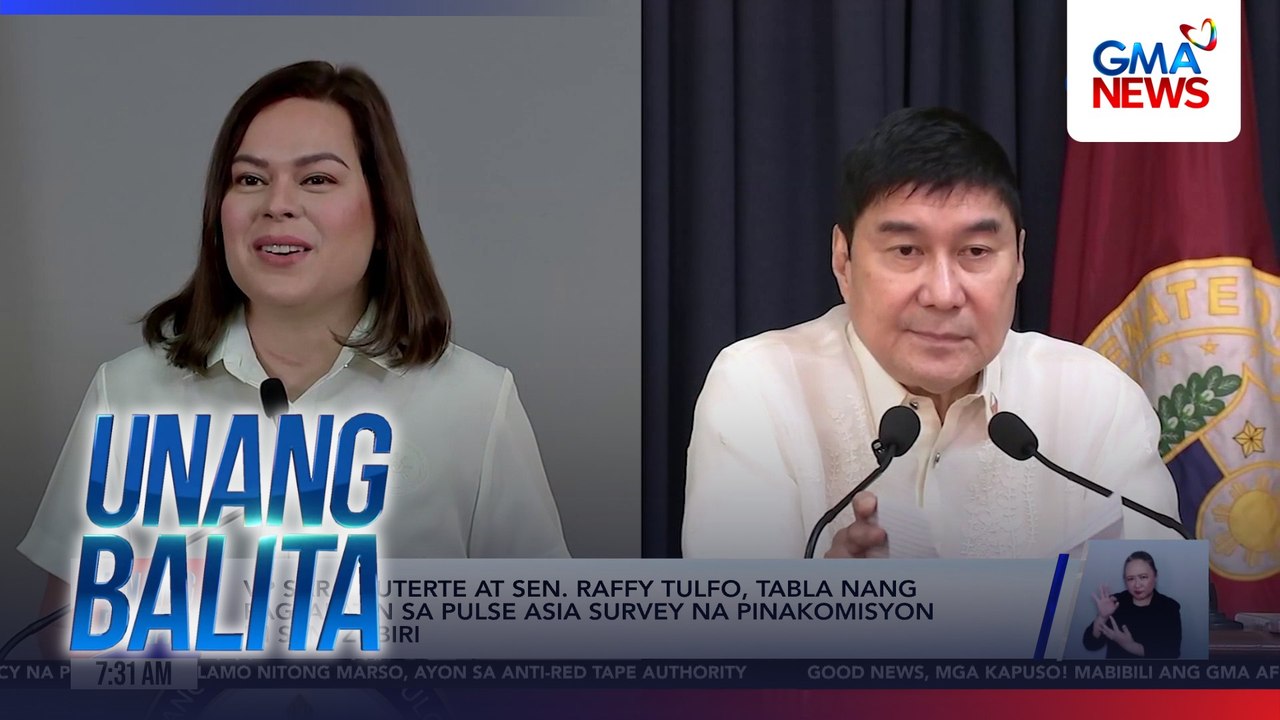 VP Sara Duterte at Sen. Raffy Tulfo, tabla nang pagtapatin sa Pulse Asia Survey na pinakomisyon ni Sen. Zubiri | Unang Balita