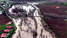 Sular altında kalan tarım arazileri dron ile görüntülendi