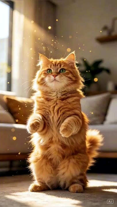 A cute orange cat is dancing