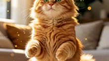 A cute orange cat is dancing