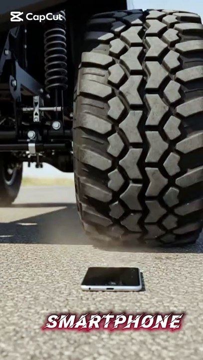Monster truck crushes smartphone realistic video