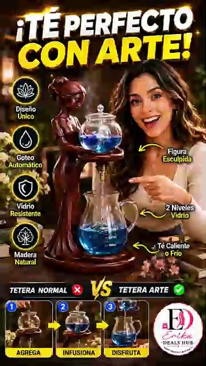 Tetera Decorativa con Figura de Madera | Infusor de Té Automático | Diseño Artístico Único