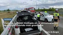 Violenta colisión múltiple en la circunvalación de Burgos cuando más granizaba