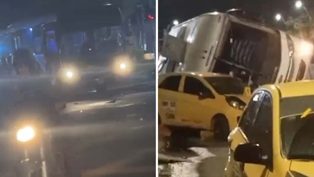 Bus del MIO se estrelló contra cuatro vehículos y terminó volcado sobre una vía, en Cali