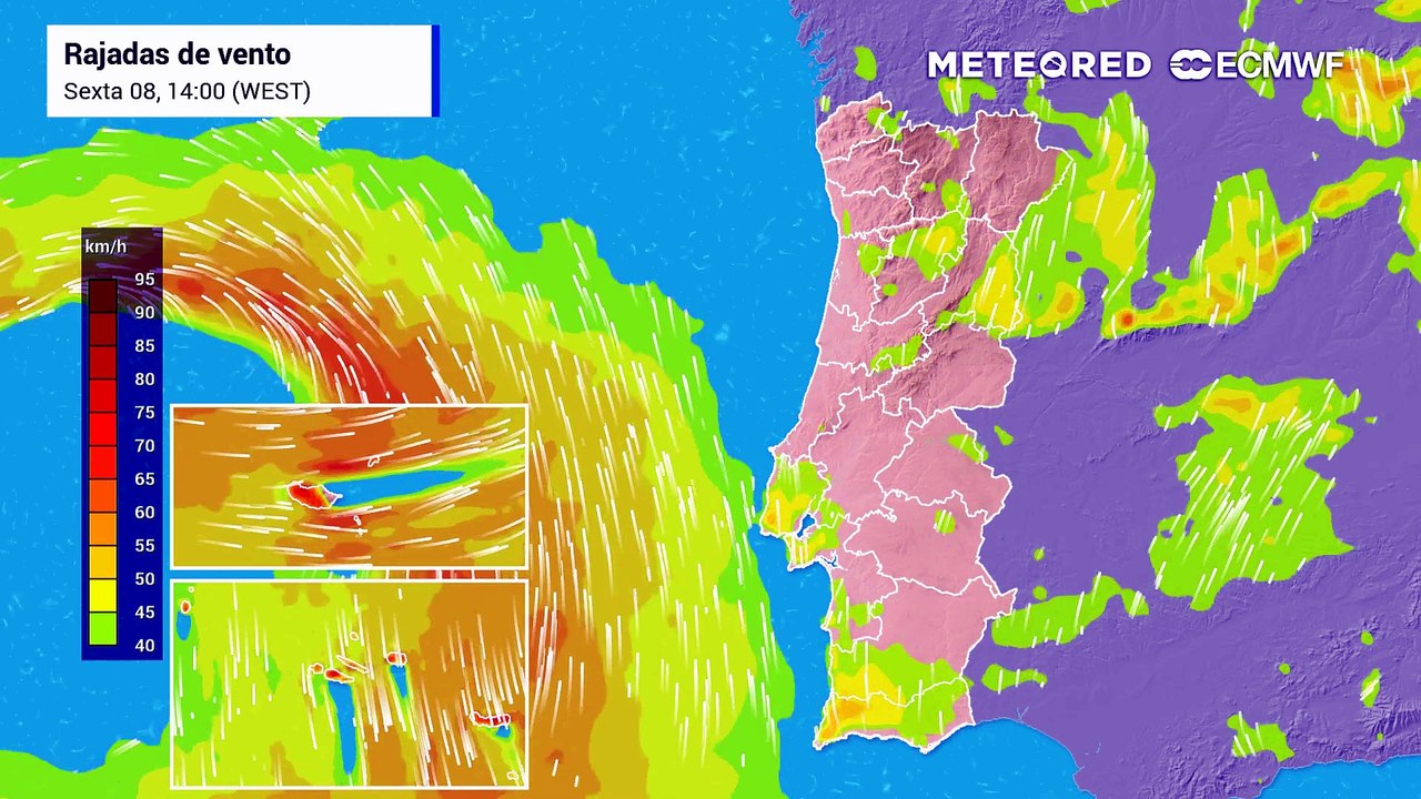 Rajadas até 75 km/h: veja a evolução do vento em Portugal continental até domingo