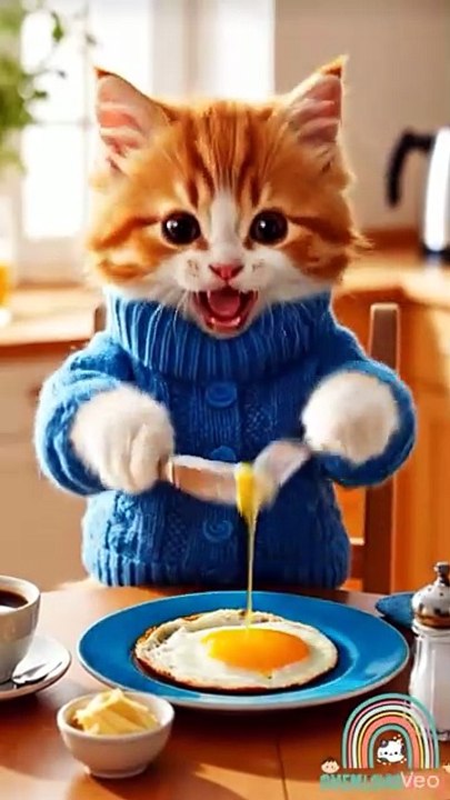 Tiny kitty enjoying an eggy feast 🐱🥚😋 #CatEating #CuteCat #FunnyCat #CatLife #PetLover #CatVideo #ViralCat