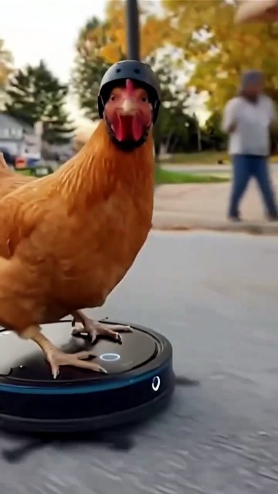 مغامرة الدجاجة _الذكية__ خوذة الأمان والمكنسة الروبوتي 🐔🛴