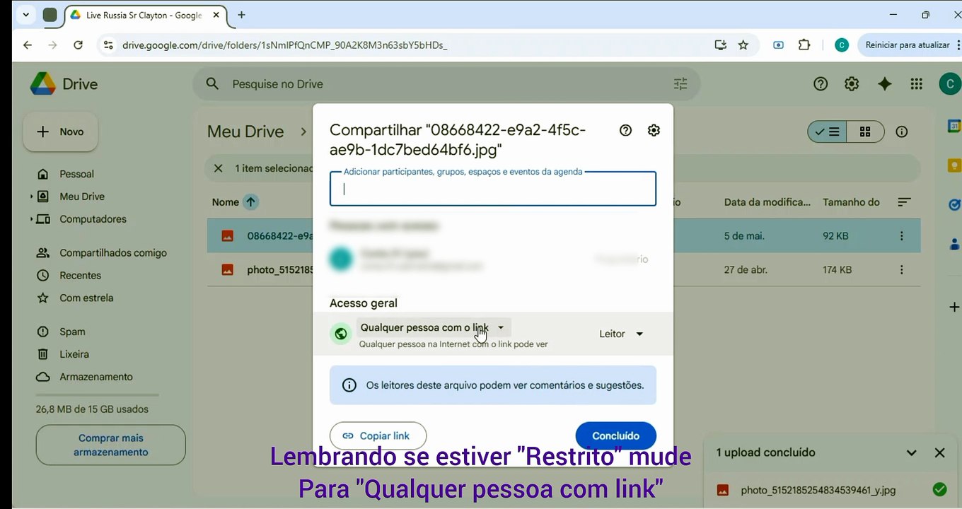 Como enviar evidências no Google Drive
