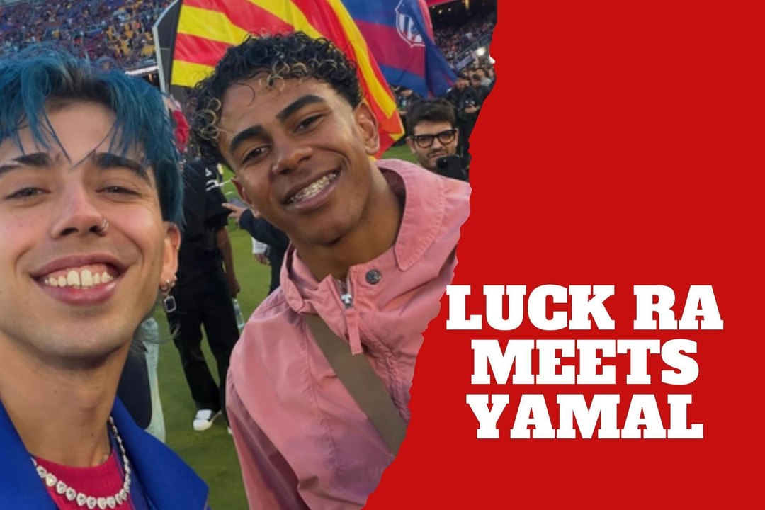 Lamine Yamal saluda a Luck Ra, Lit Killah y Lunay en el Spotify Camp Nou