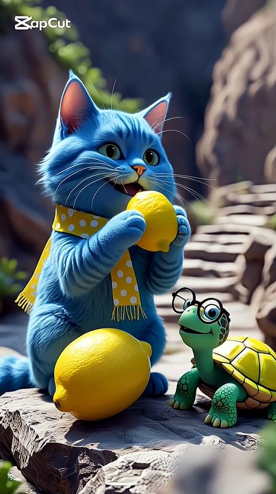Funny Blue Cat Loves Eating Lemons 😹🍋🐢