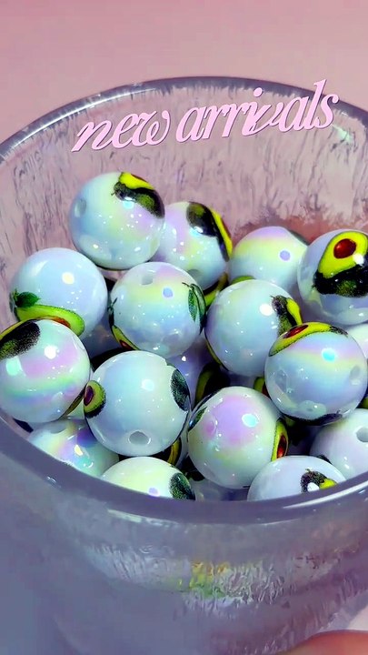 Acrylic Beads for Bracelets UV Coating Fruit Avocado Prints, 16MM, Random Mix