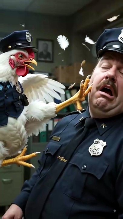 Chicken going in police officer room