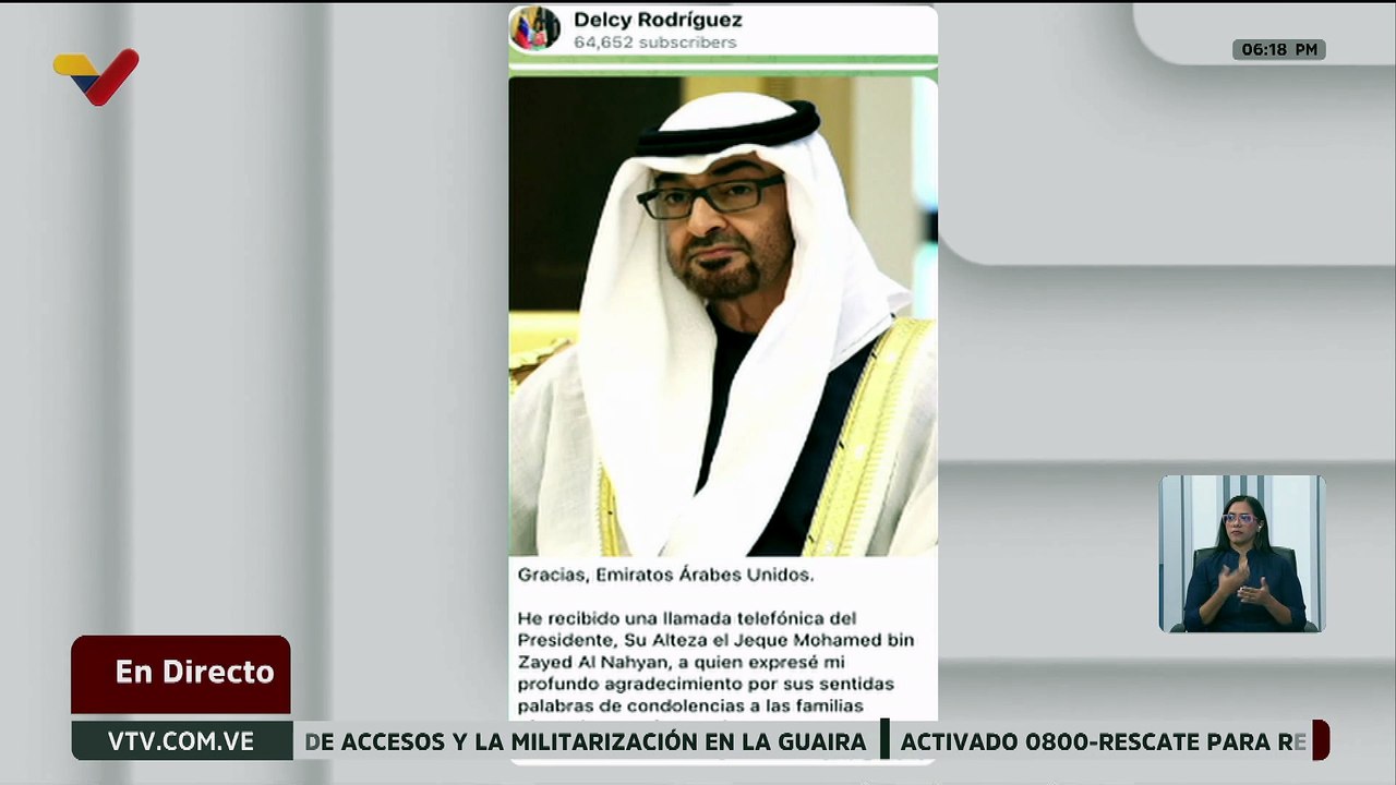 Presidenta (E) agradeció a Emiratos Árabes Unidos por sus sentidas palabras de condolencias
