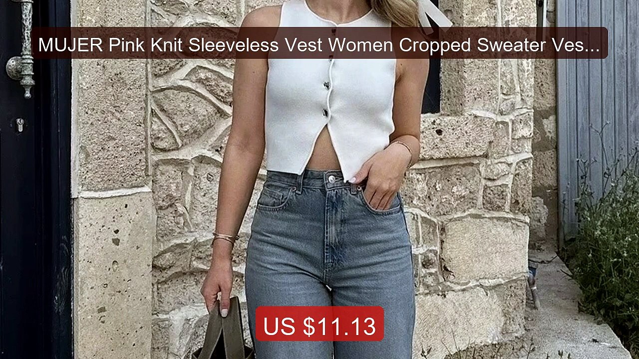 MUJER Pink Knit Sleeveless Vest Women Cropped Sweater Vest To... -- Amazing Value 2026 | Must Have!