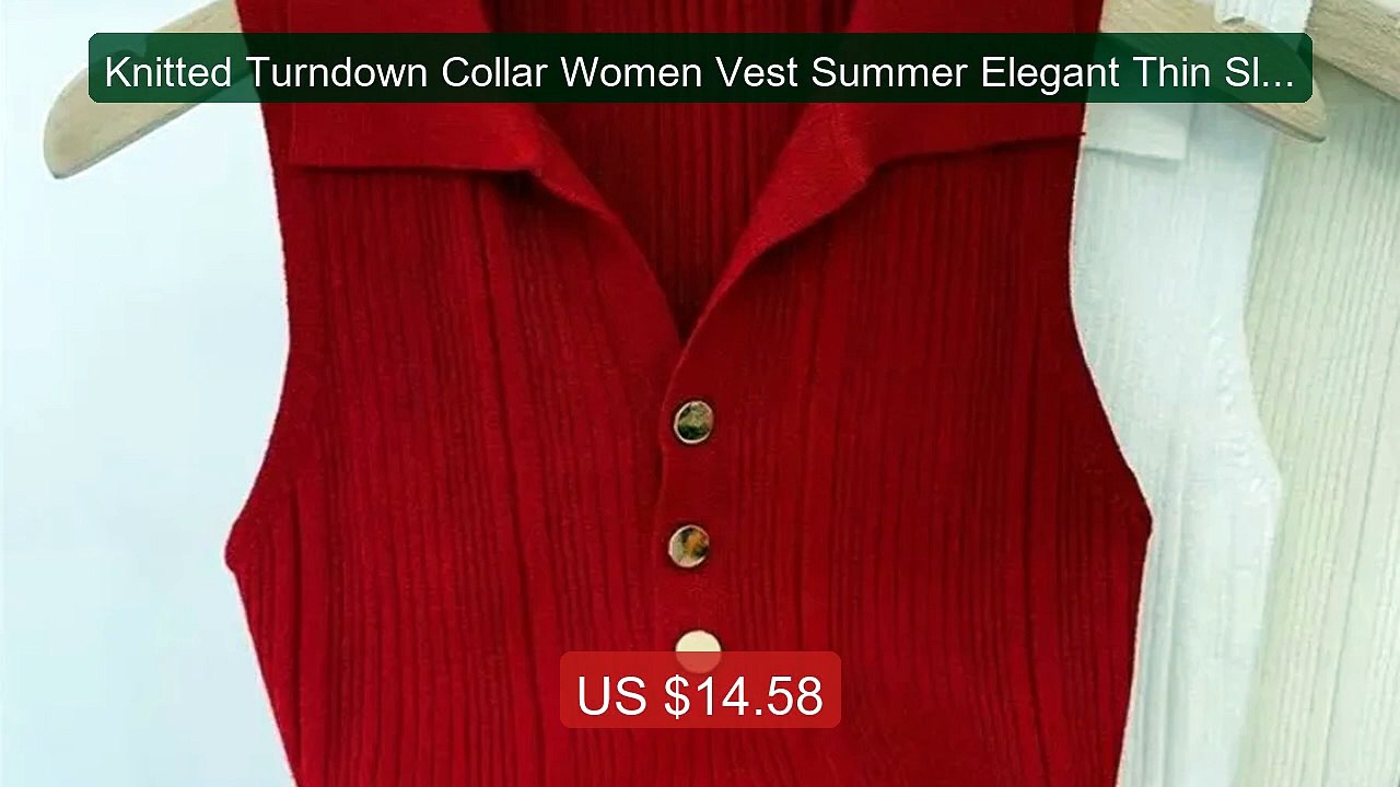 Knitted Turndown Collar Women Vest Summer Elegant Thin Slim Fi... -- Best Buy 2026 | Great Quality!