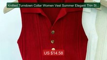 Knitted Turndown Collar Women Vest Summer Elegant Thin Slim Fi... -- Best Buy 2026 | Great Quality!