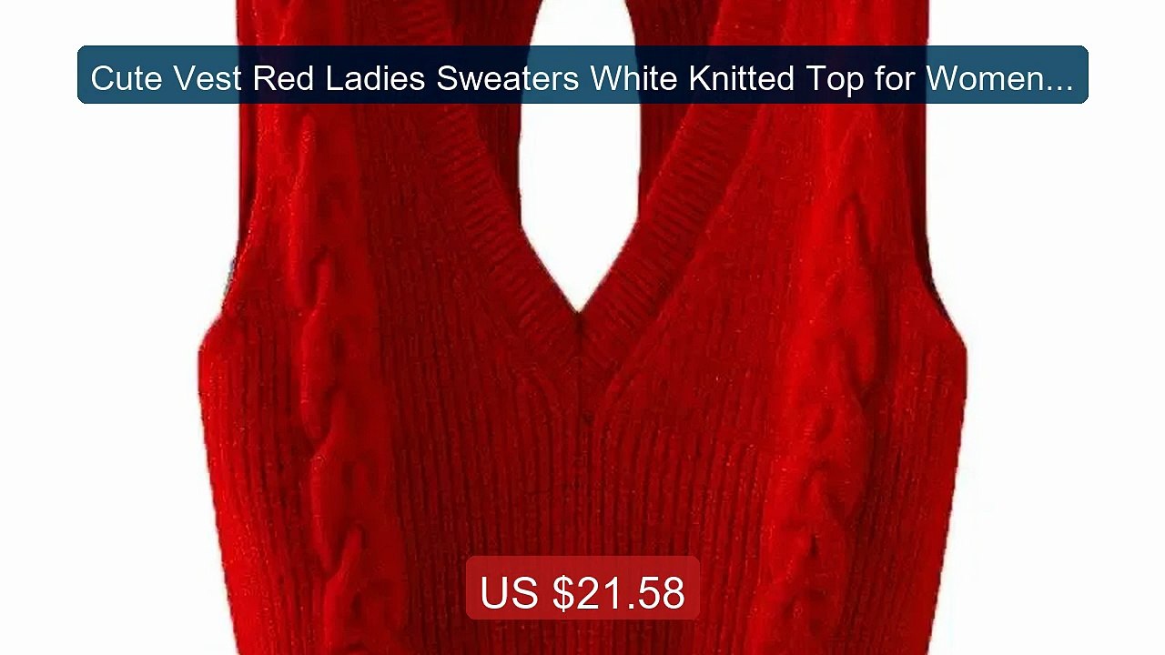 Cute Vest Red Ladies Sweaters White Knitted Top for Women V-neck K... -- Best Deal 2026 | Shop Now!