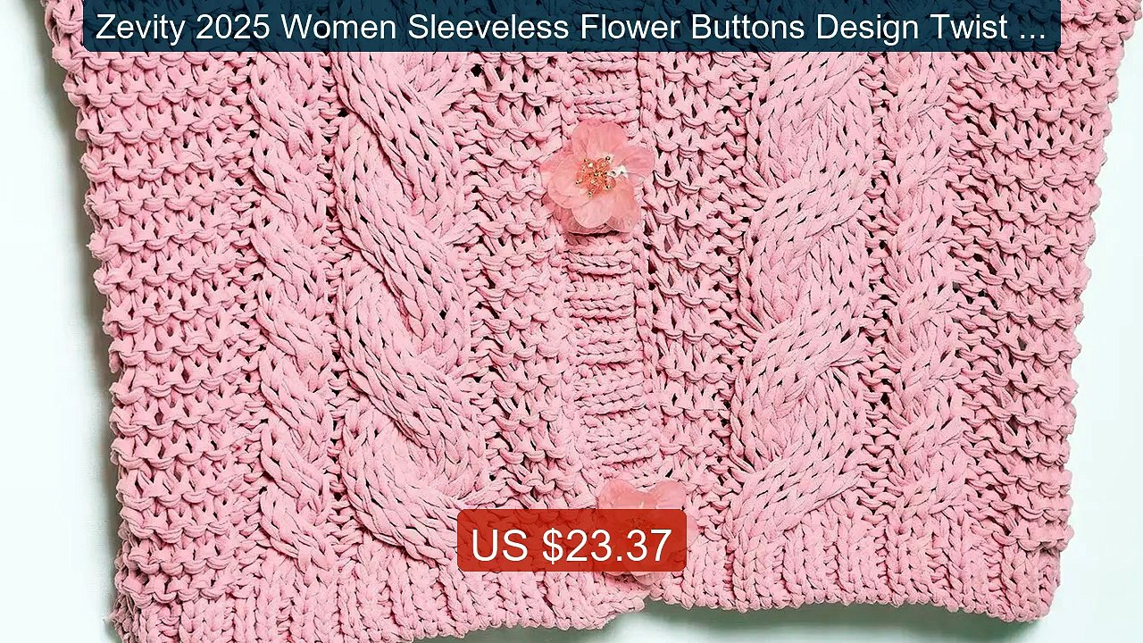 Zevity 2025 Women Sleeveless Flower Buttons Design Twist Knitt... -- Best Buy 2026 | Great Quality!
