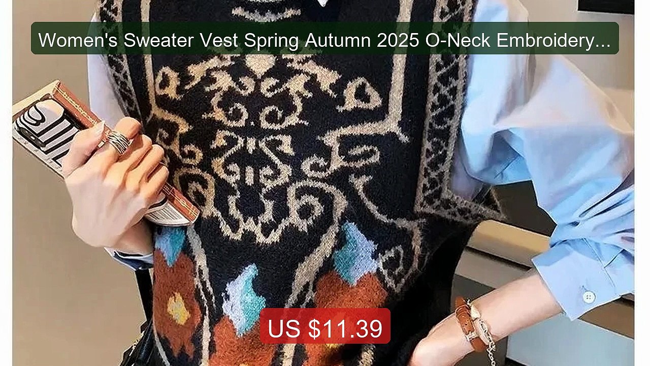 Women's Sweater Vest Spring Autumn 2025 O-Neck Embroidery Knitted ... -- Best Deal 2026 | Shop Now!