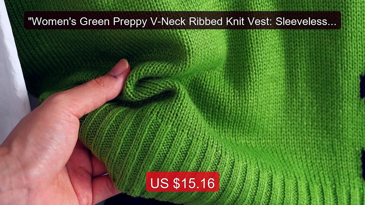 "Women's Green Preppy V-Neck Ribbed Knit Vest: Sleeveless Swe... -- Amazing Value 2026 | Must Have!
