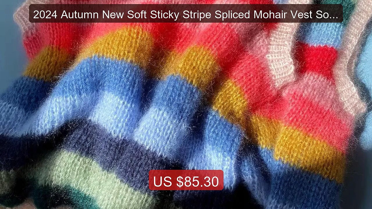 2024 Autumn New Soft Sticky Stripe Spliced Mohair Vest Soft Fashion... -- Top Rated 2026 | Buy Now!
