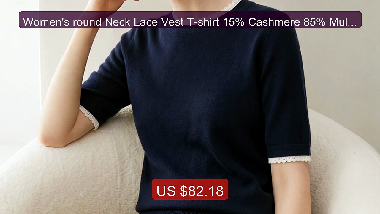 Women's round Neck Lace Vest T-shirt 15% Cashmere 85% Mulberry Sil... -- Best Deal 2026 | Shop Now!