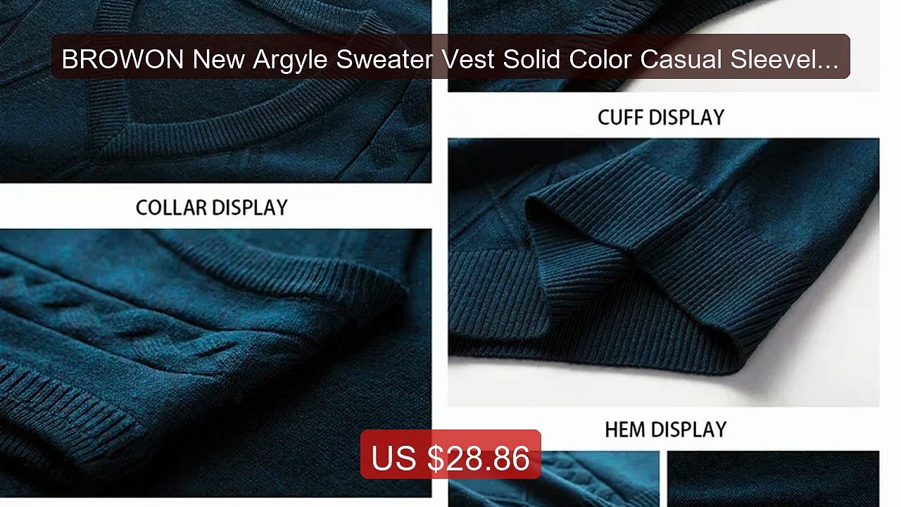 BROWON New Argyle Sweater Vest Solid Color Casual Sleeveless A... -- Best Buy 2026 | Great Quality!