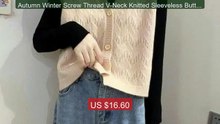 Autumn Winter Screw Thread V-Neck Knitted Sleeveless Button Up... -- Best Buy 2026 | Great Quality!