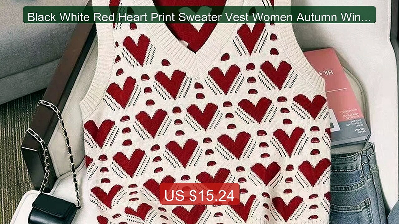 Black White Red Heart Print Sweater Vest Women Autumn Winter ... -- Amazing Value 2026 | Must Have!