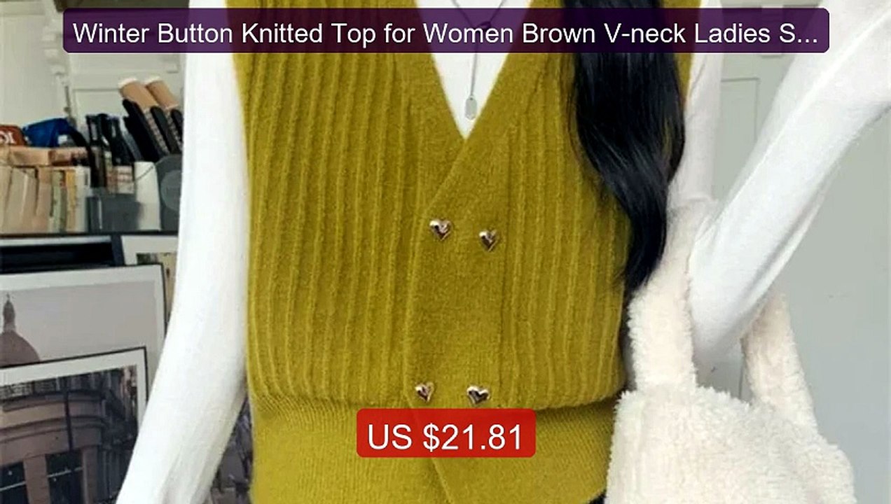 Winter Button Knitted Top for Women Brown V-neck Ladies Sweate... -- Hot Deal 2026 | Limited Offer!