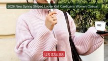 2026 New Spring Striped Loose Knit Cardigans Women Casual Turtlenec... -- Top Rated 2026 | Buy Now!