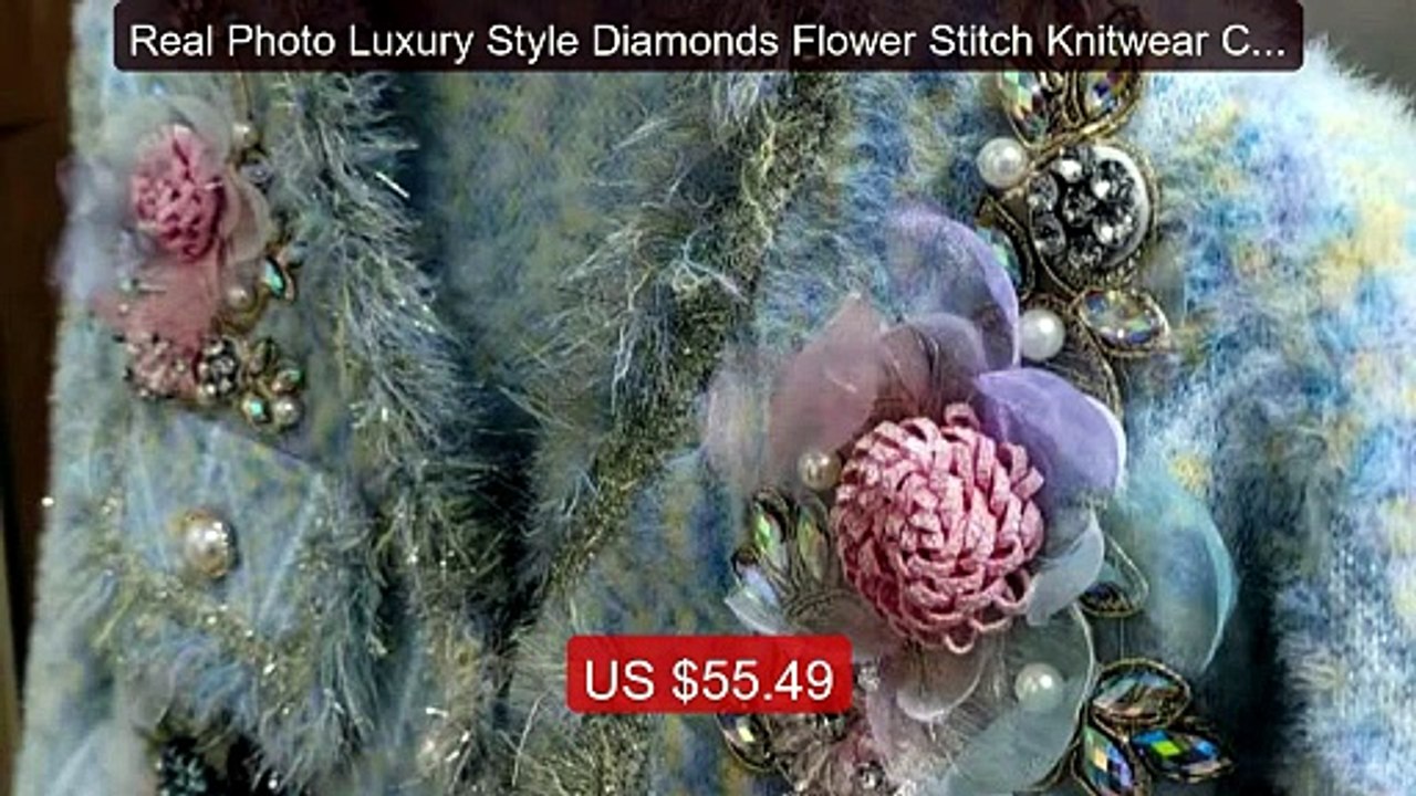 Real Photo Luxury Style Diamonds Flower Stitch Knitwear Cardi... -- Amazing Value 2026 | Must Have!