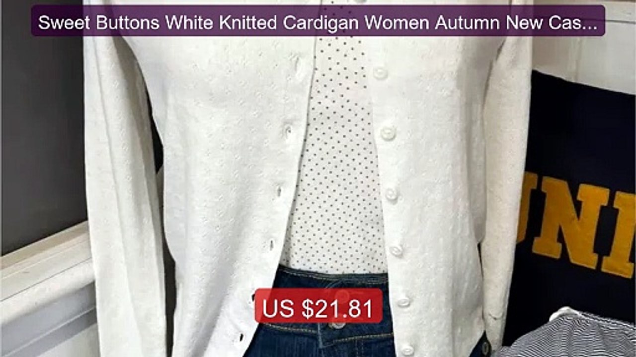 Sweet Buttons White Knitted Cardigan Women Autumn New Casual Stree... -- Best Deal 2026 | Shop Now!