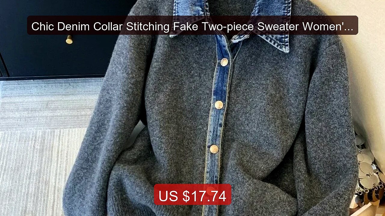 Chic Denim Collar Stitching Fake Two-piece Sweater Women's Ca... -- Amazing Value 2026 | Must Have!
