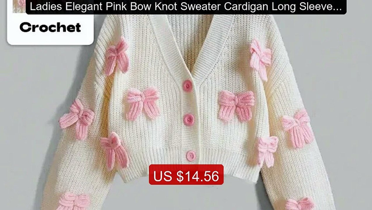 Ladies Elegant Pink Bow Knot Sweater Cardigan Long Sleeve Top ... -- Best Buy 2026 | Great Quality!